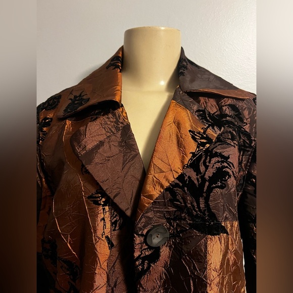 Susan Graver Black Floral on Brown Jacket - Picture 3 of 7